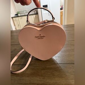 Kate Spade New York Heart Crossbody Bag Pink Saffiano Leather Top Handle Purse